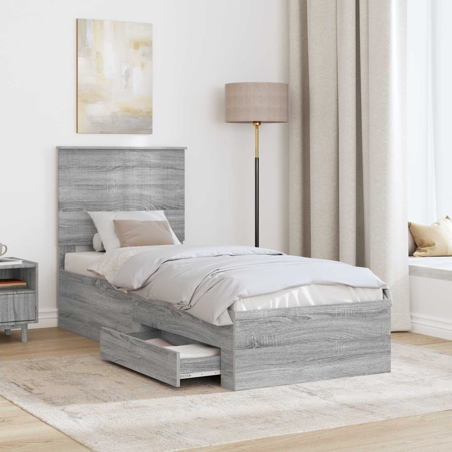 vidaXL Bettrahmen Graue Sonoma und Silber 70 x 190 cm Holzwerkstoff
