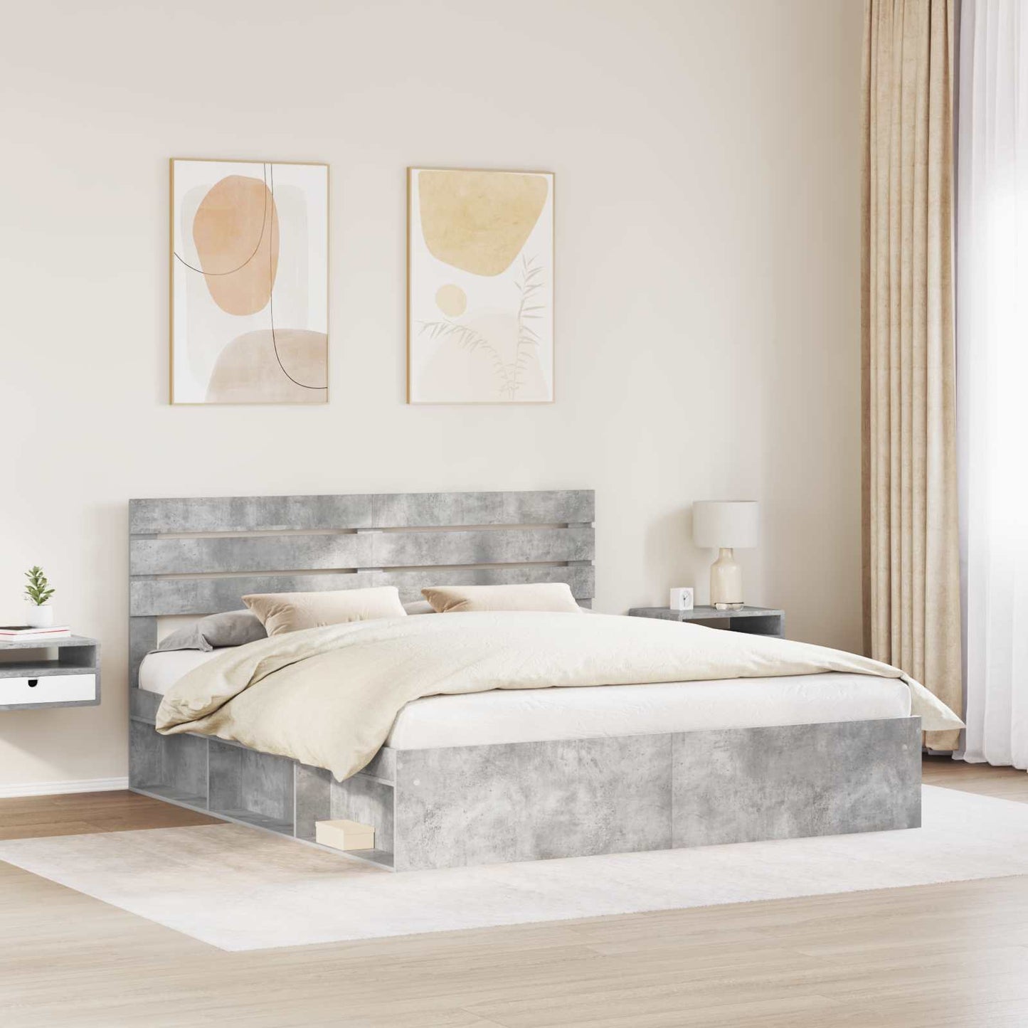 vidaXL Bettrahmen mit Kopfteil Beton 200 x 200 cm Massives Kiefernholz