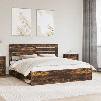 vidaXL Bettrahmen Geräucherte Eiche 200 x 200 cm Massives Kiefernholz