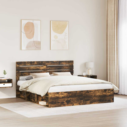 vidaXL Bettrahmen Geräucherte Eiche 200 x 200 cm Massives Kiefernholz