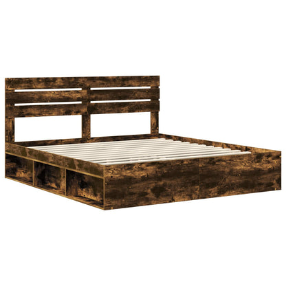 vidaXL Bettrahmen Geräucherte Eiche 200 x 200 cm Massives Kiefernholz