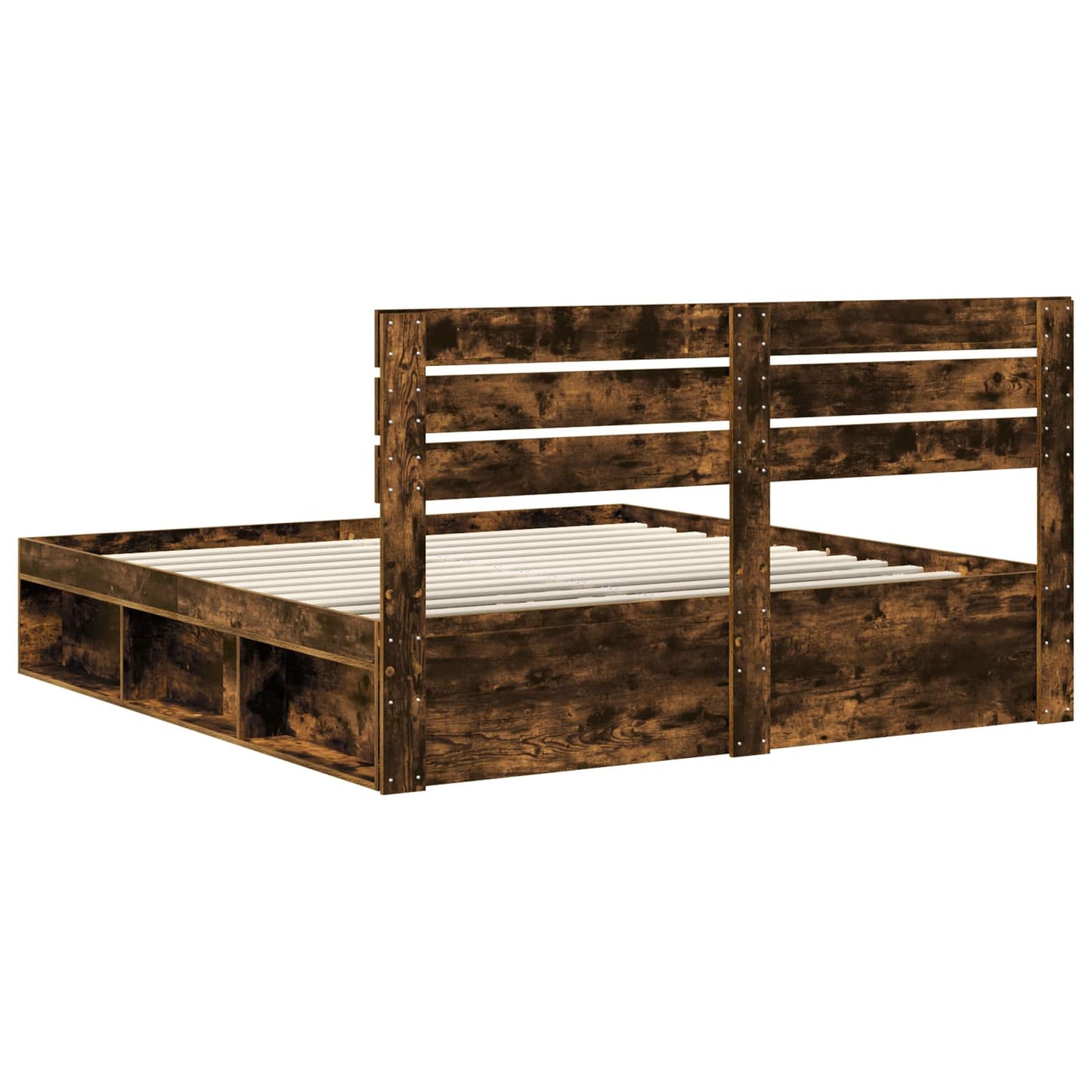 vidaXL Bettrahmen Geräucherte Eiche 200 x 200 cm Massives Kiefernholz
