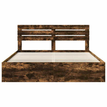 vidaXL Bettrahmen Geräucherte Eiche 200 x 200 cm Massives Kiefernholz
