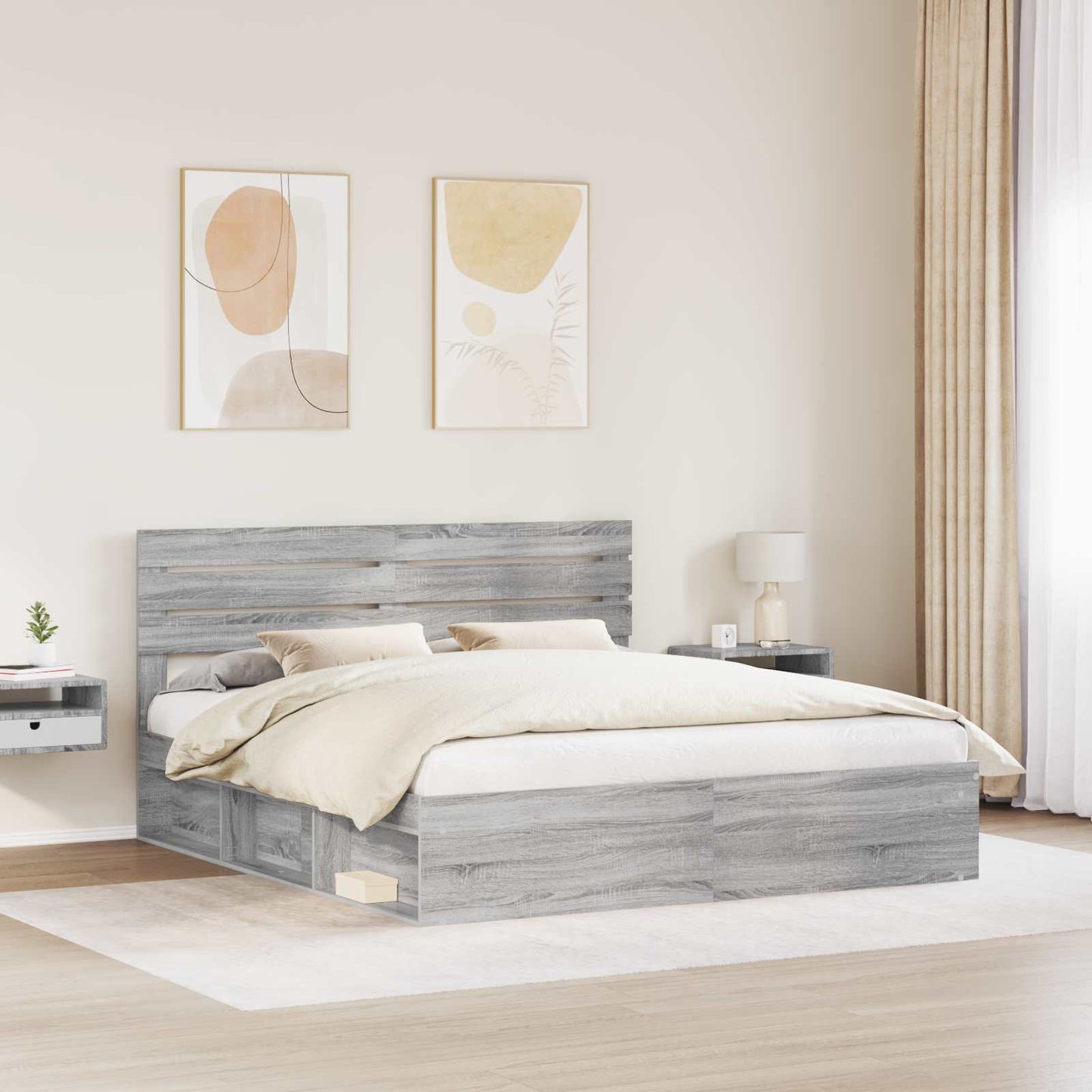 vidaXL Cadre de lit Gris Sonoma 200 x 200 cm Pin massif
