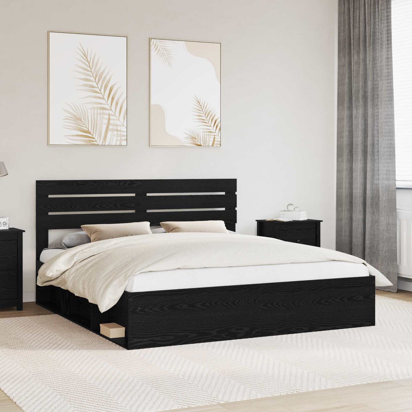 vidaXL Bettrahmen Schwarz 180 x 200 cm Massives Kiefernholz