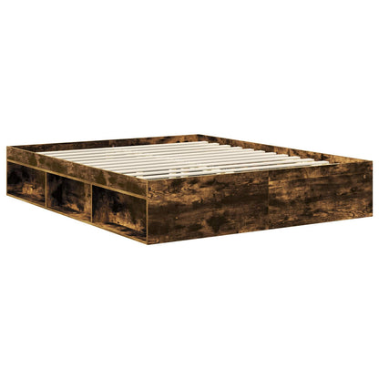 vidaXL Bettrahmen Geräucherte Eiche 160 x 200 cm Massives Kiefernholz
