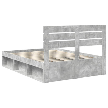 vidaXL Bettrahmen Beton Grau 150 x 200 cm Massives Kiefernholz
