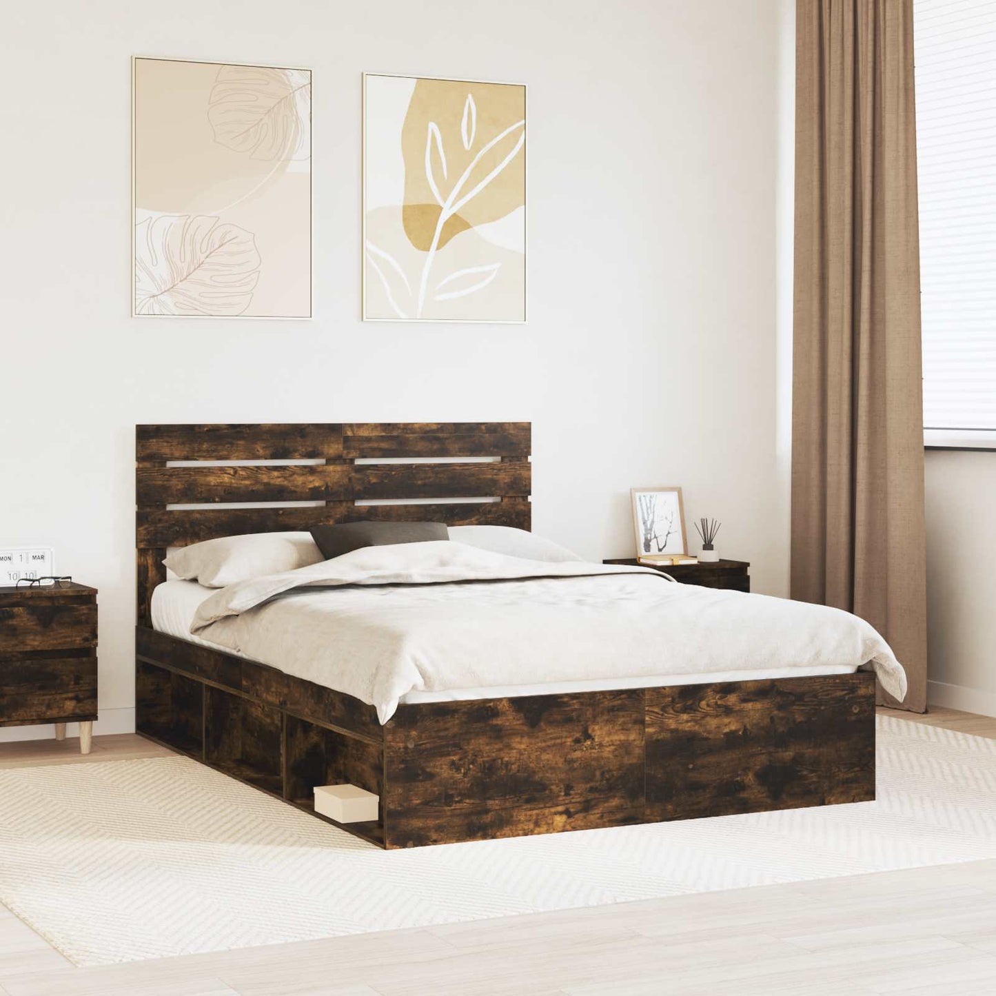 vidaXL Bettrahmen Geräucherte Eiche 150 x 200 cm Massives Kiefernholz