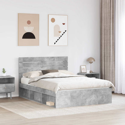 vidaXL Cadre de lit avec tête de lit Béton 140 x 200 cm Bois de pin massif