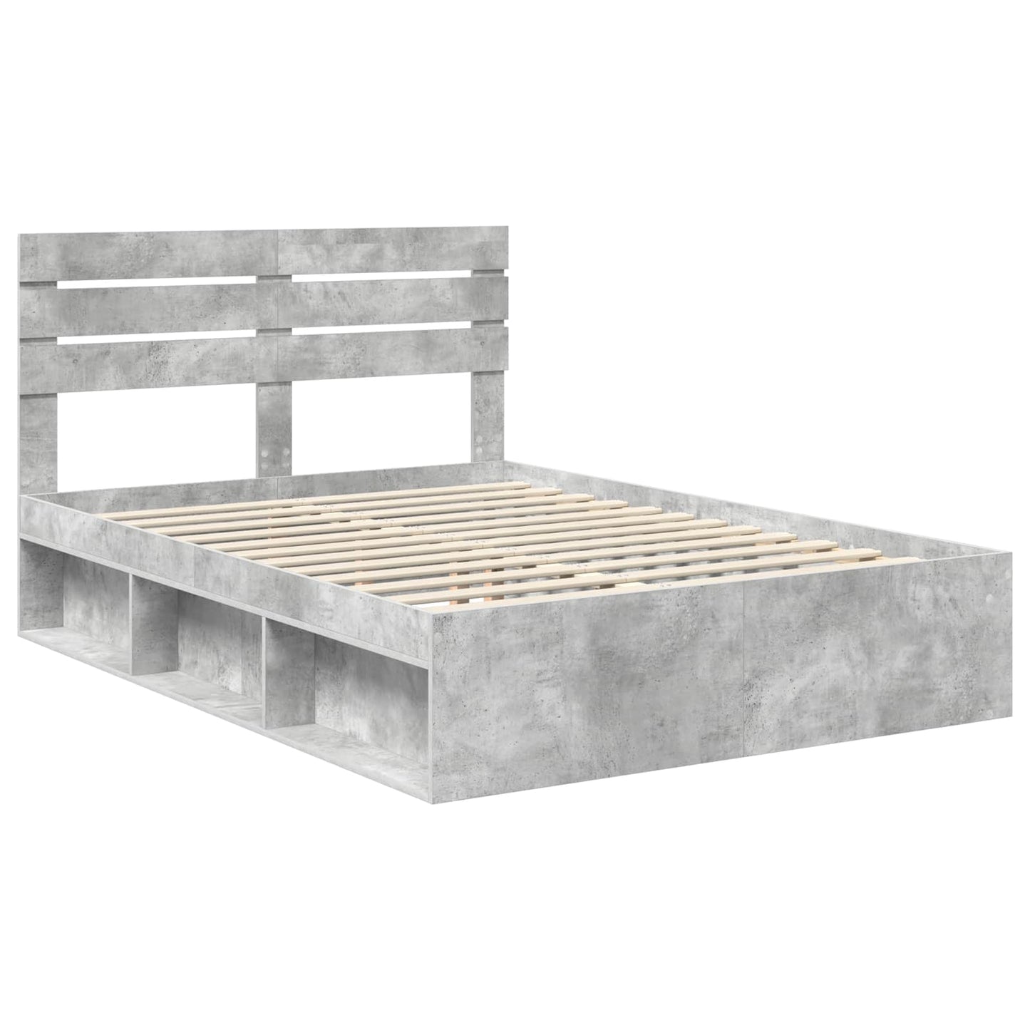 vidaXL Cadre de lit avec tête de lit Béton 140 x 200 cm Bois de pin massif