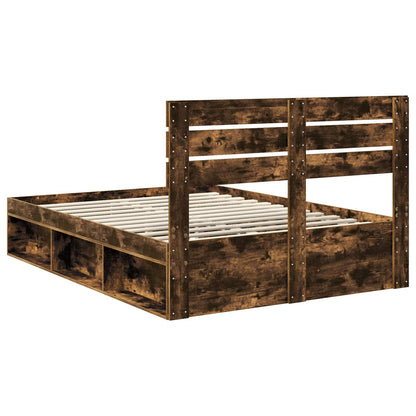vidaXL Cadre de lit Chêne fumé 140 x 200 cm Bois de pin massif