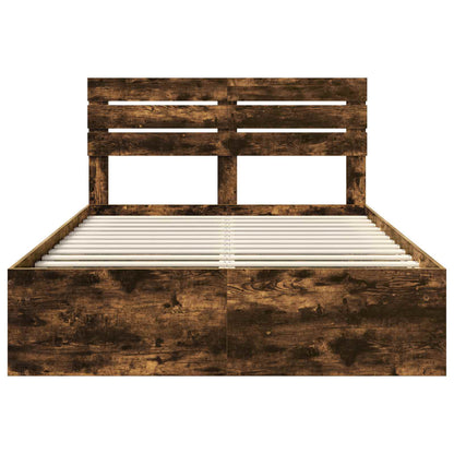 vidaXL Cadre de lit Chêne fumé 140 x 200 cm Bois de pin massif