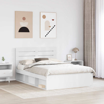 vidaXL Cadre de lit avec tête de lit Blanc 140 x 190 cm Bois de pin massif