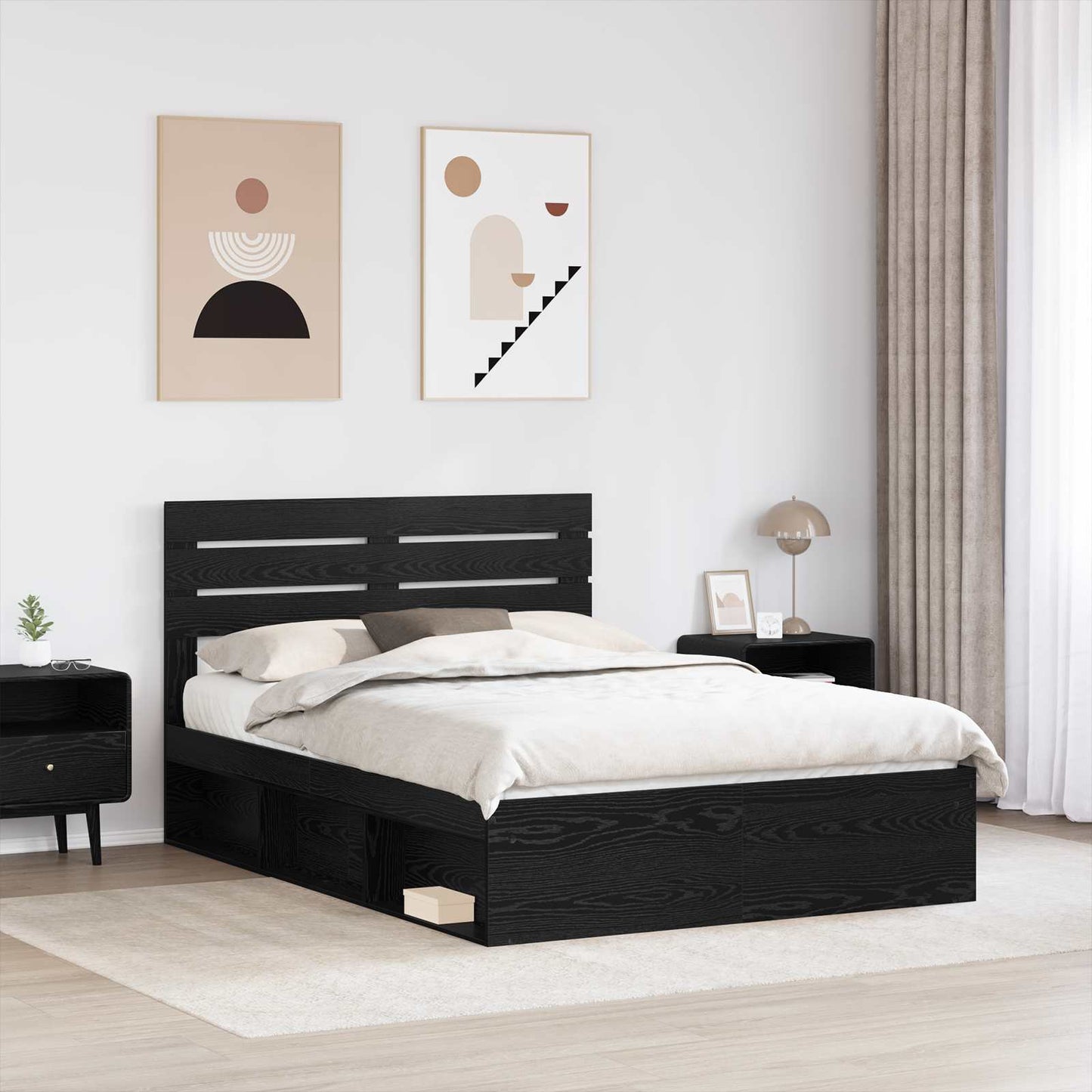 vidaXL Cadre de lit noir 140 x 190 cm en bois de pin massif