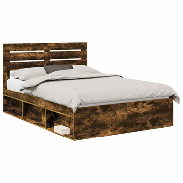 vidaXL Bettrahmen Geräucherte Eiche 140 x 190 cm Massives Kiefernholz