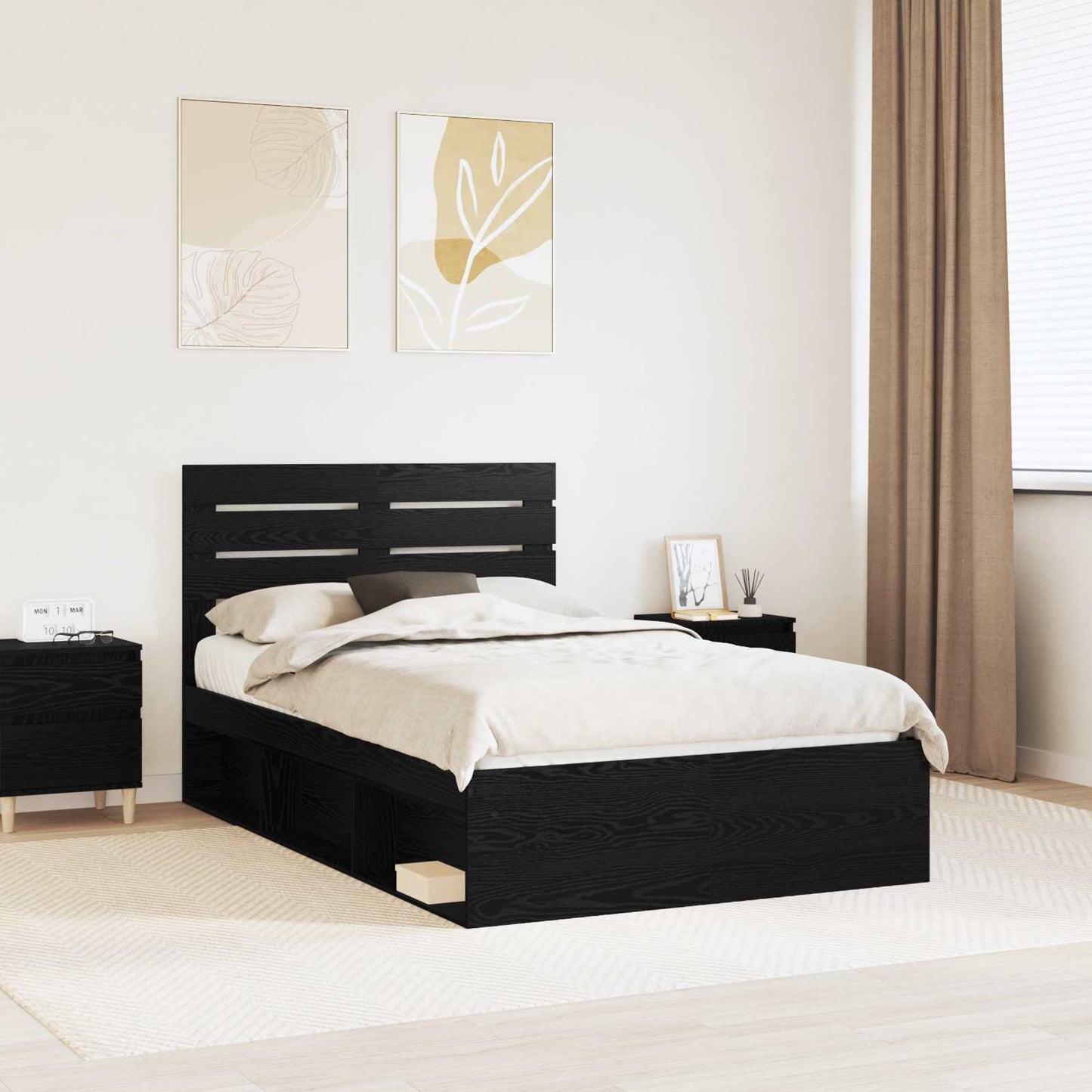 vidaXL Bettrahmen Schwarz 135 x 190 cm Massives Kiefernholz