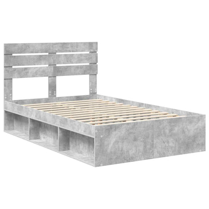 vidaXL Bettrahmen mit Kopfteil Beton 120 x 200 cm Massives Kiefernholz