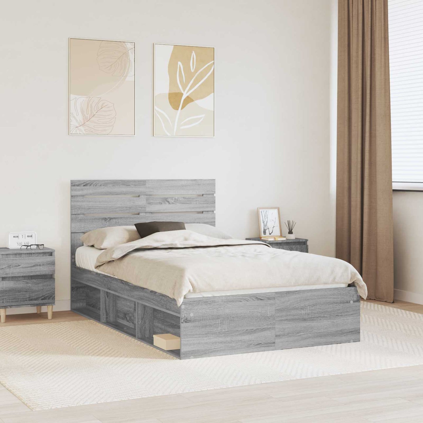 vidaXL Bettrahmen Graues Sonoma 120 x 200 cm Massives Kiefernholz