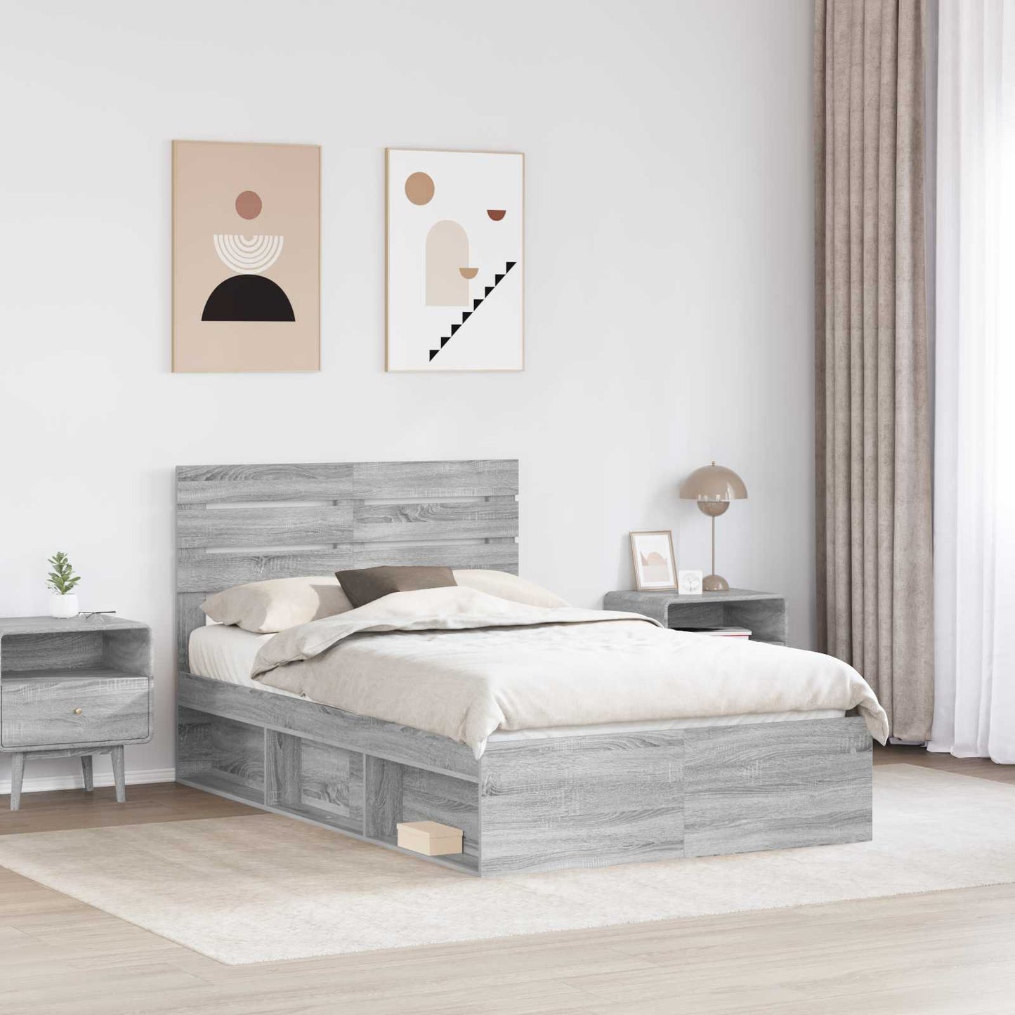 vidaXL Bettrahmen Graues Sonoma 120 x 200 cm Massives Kiefernholz