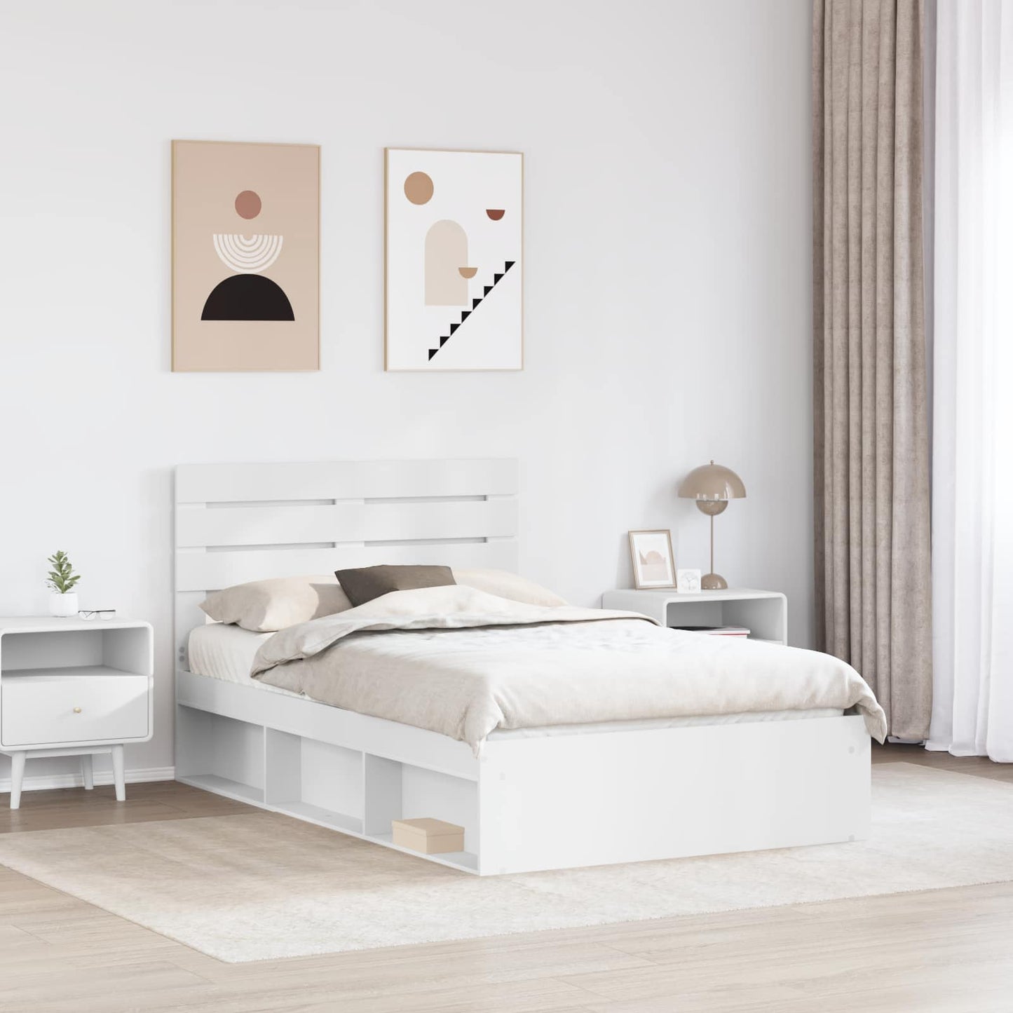 vidaXL Bettrahmen mit Kopfteil Weiß 120 x 190 cm Massives Kiefernholz