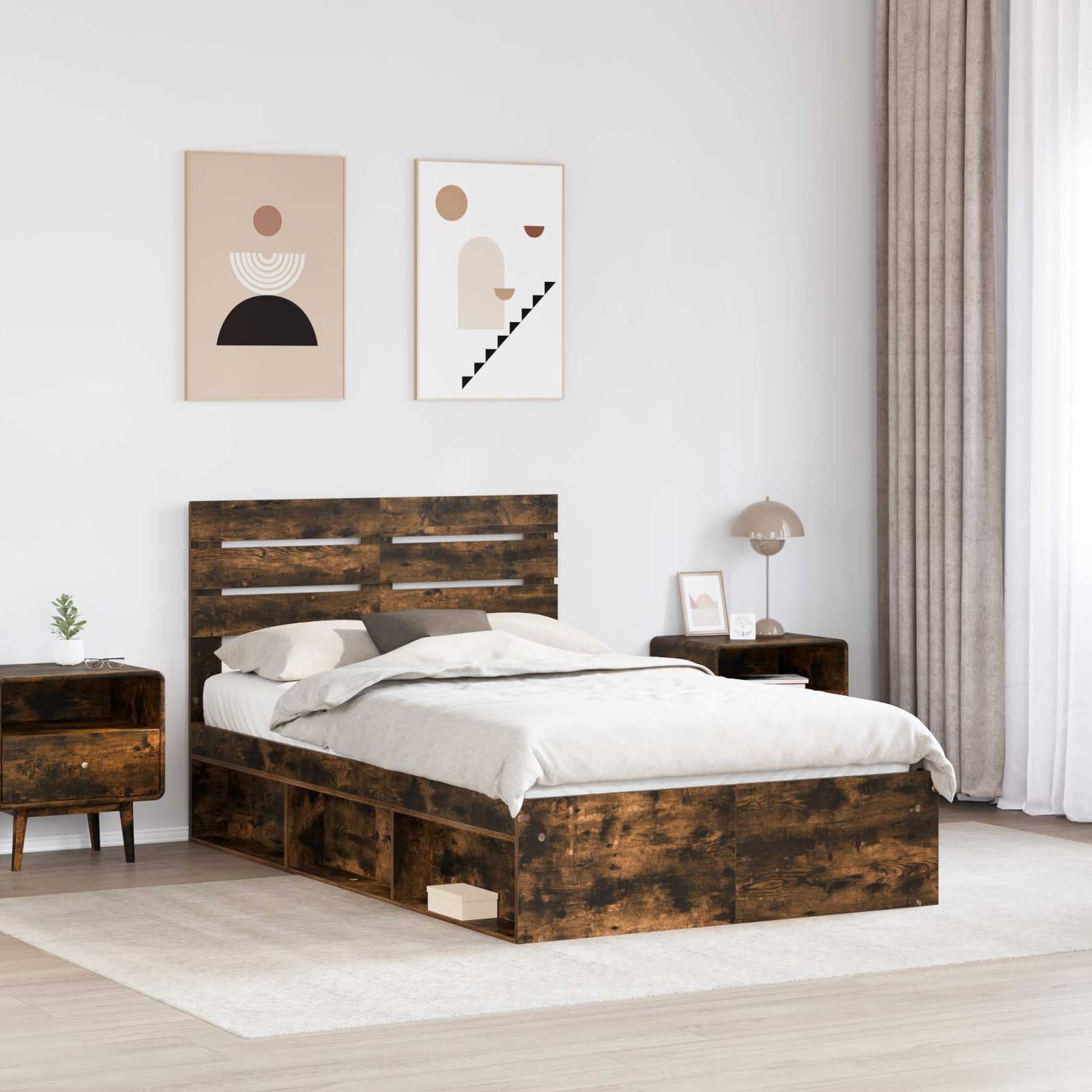 vidaXL Bettrahmen Geräucherte Eiche 120 x 190 cm Massives Kiefernholz