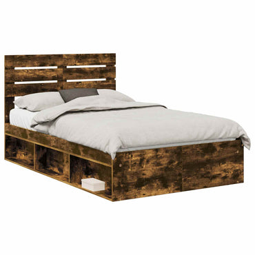 vidaXL Bettrahmen Geräucherte Eiche 120 x 190 cm Massives Kiefernholz