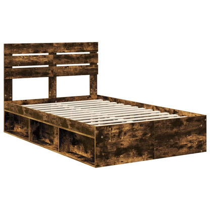 vidaXL Bettrahmen Geräucherte Eiche 120 x 190 cm Massives Kiefernholz