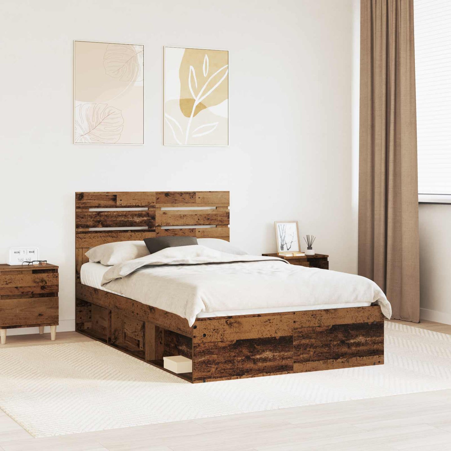 vidaXL Bettrahmen Altholz 120 x 190 cm Massives Kiefernholz