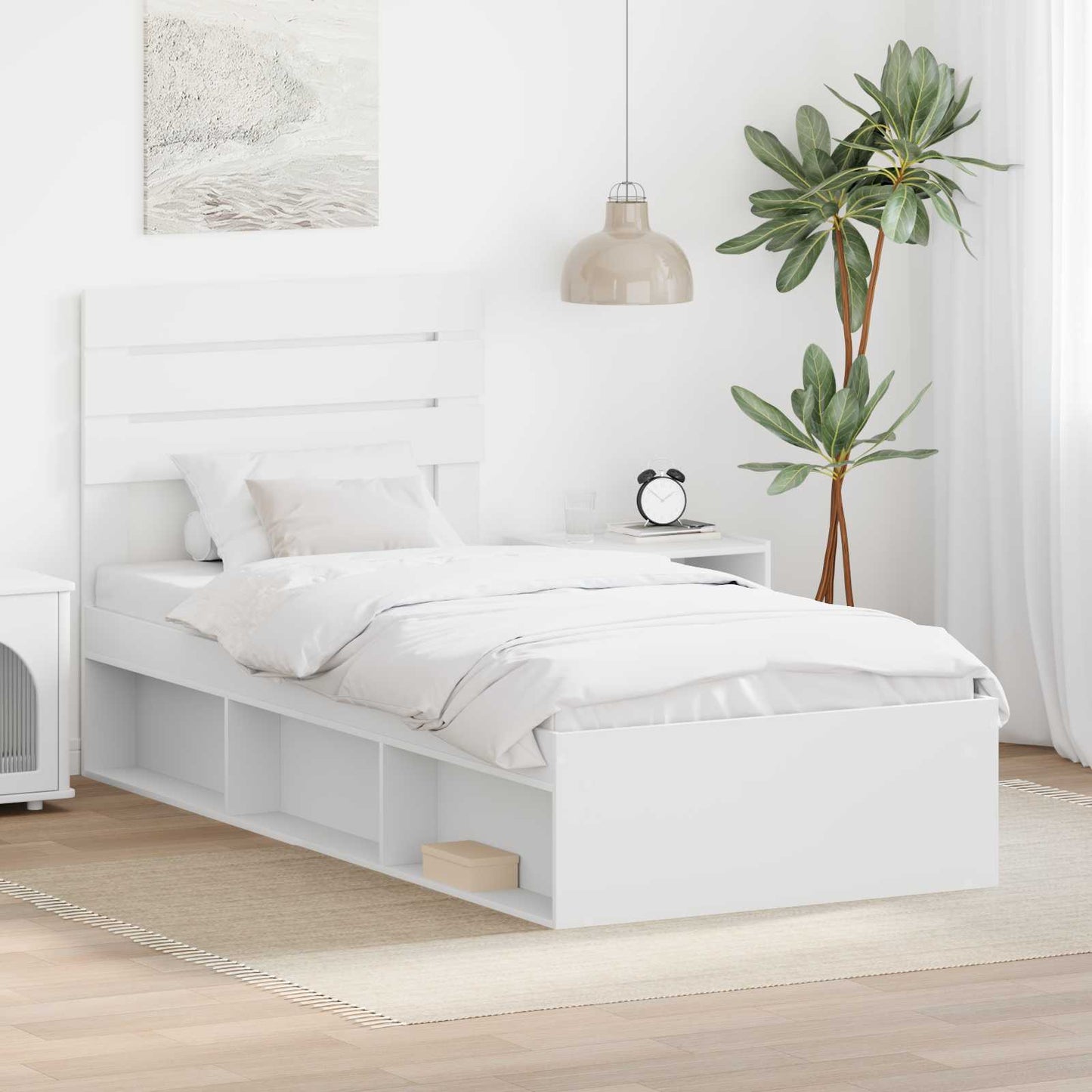 vidaXL Bettrahmen mit Kopfteil Weiß 100 x 200 cm Massives Kiefernholz