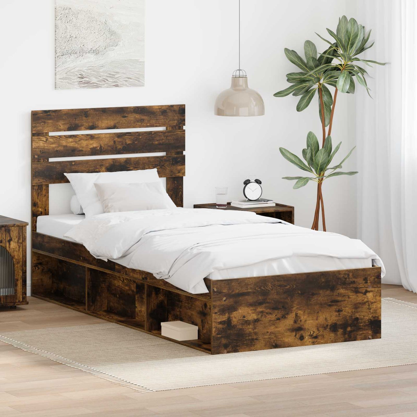vidaXL Cadre de lit Chêne fumé 100 x 200 cm Bois de pin massif