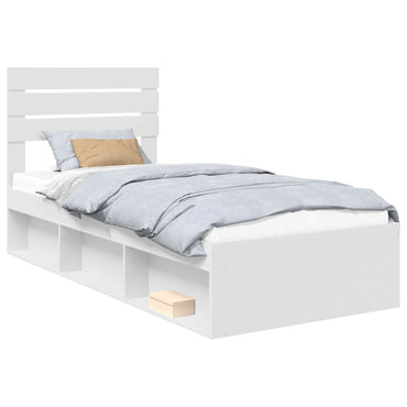 vidaXL Cadre de lit avec tête de lit Blanc 90 x 200 cm Bois de pin massif