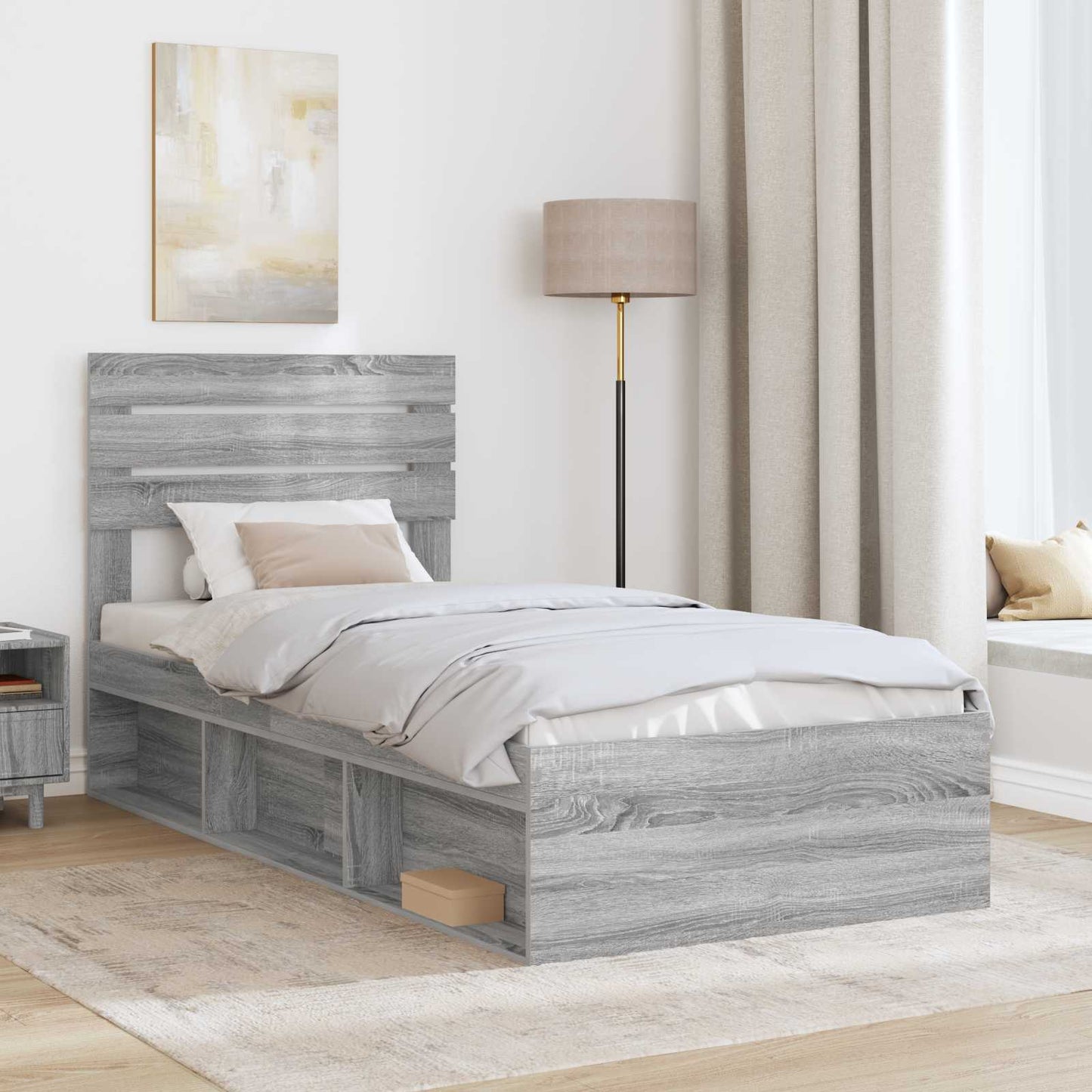 vidaXL Cadre de lit Gris Sonoma 90 x 200 cm Bois de pin massif