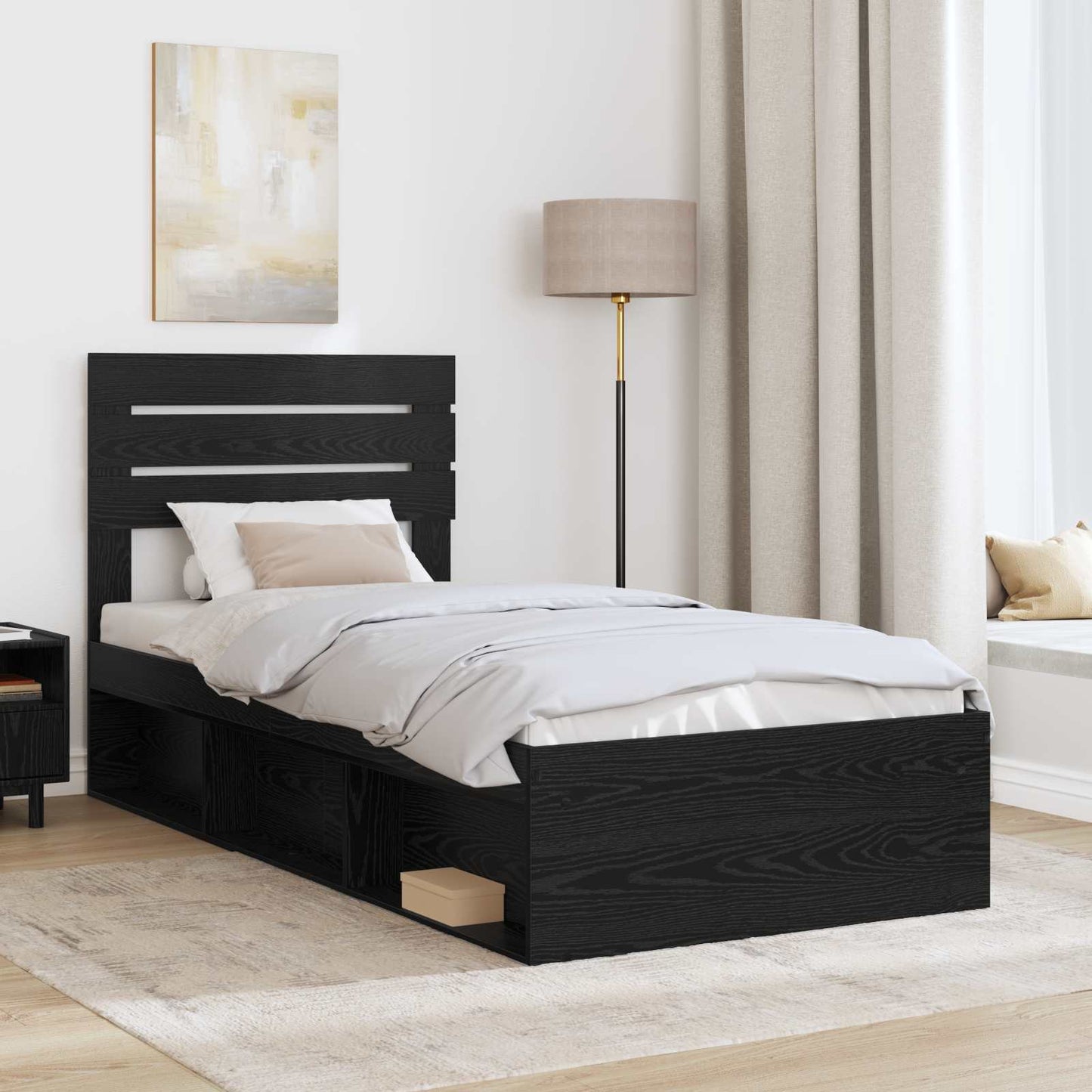 vidaXL Cadre de lit noir 90 x 190 cm Bois de pin massif