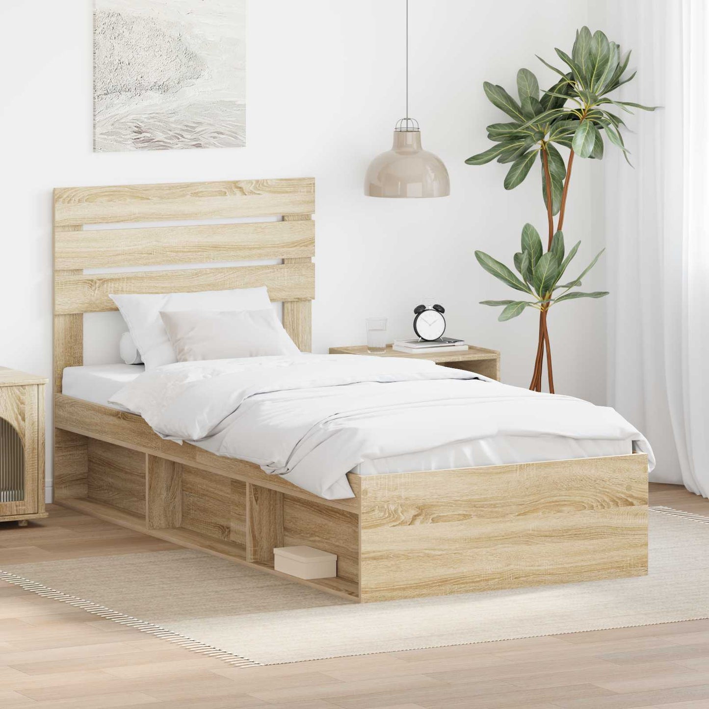 vidaXL Bettrahmen mit Kopfteil Sonoma 90 x 190 cm Massives Kiefernholz