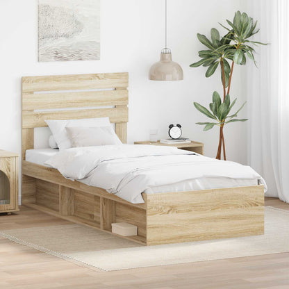 vidaXL Bettrahmen mit Kopfteil Sonoma 90 x 190 cm Massives Kiefernholz