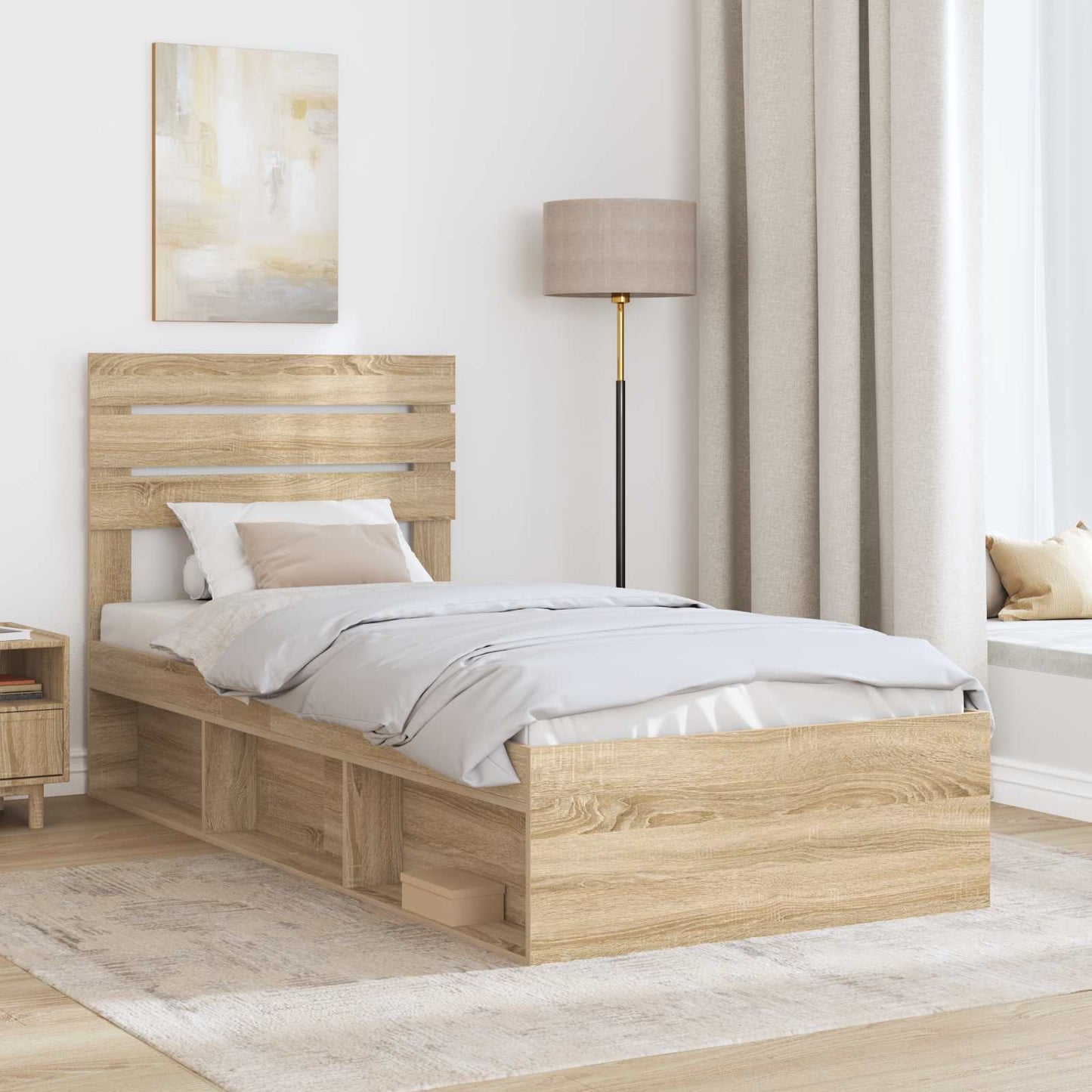 vidaXL Bettrahmen mit Kopfteil Sonoma 90 x 190 cm Massives Kiefernholz