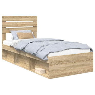 vidaXL Bettrahmen mit Kopfteil Sonoma 90 x 190 cm Massives Kiefernholz