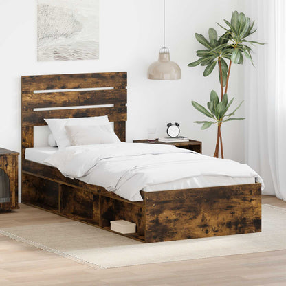 vidaXL Bettrahmen Geräucherte Eiche 90 x 190 cm Massives Kiefernholz