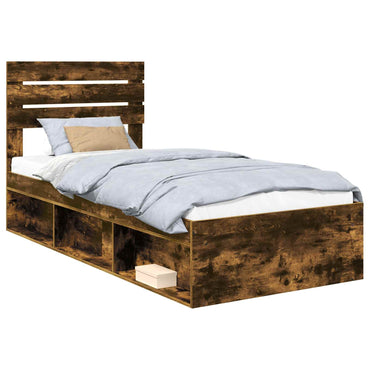 vidaXL Bettrahmen Geräucherte Eiche 90 x 190 cm Massives Kiefernholz