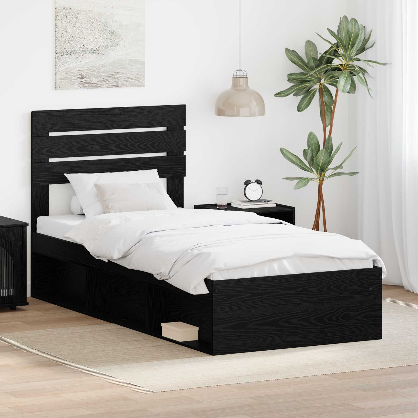 vidaXL Bettrahmen Schwarz 75 x 190 cm Massives Kiefernholz