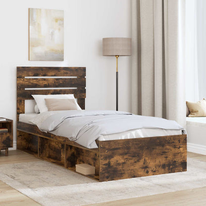 vidaXL Bettrahmen Geräucherte Eiche 75 x 190 cm Massives Kiefernholz