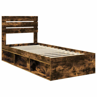 vidaXL Bettrahmen Geräucherte Eiche 75 x 190 cm Massives Kiefernholz