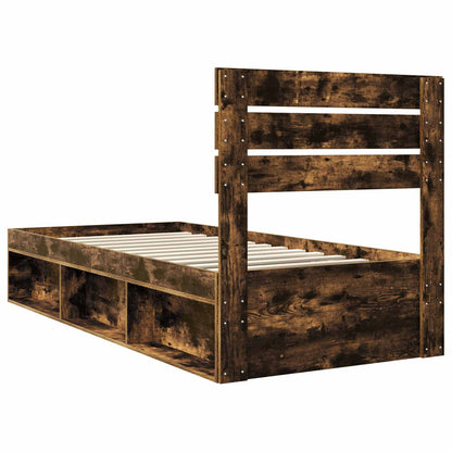 vidaXL Bettrahmen Geräucherte Eiche 75 x 190 cm Massives Kiefernholz