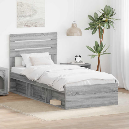 vidaXL Bettrahmen Graues Sonoma 75 x 190 cm Massives Kiefernholz