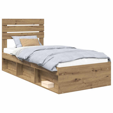 vidaXL Cadre de lit Artisanat Chêne 75 x 190 cm Bois de pin massif