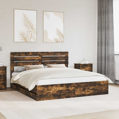 vidaXL Bettrahmen Geräucherte Eiche 200 x 200 cm Ingenieurs Holz