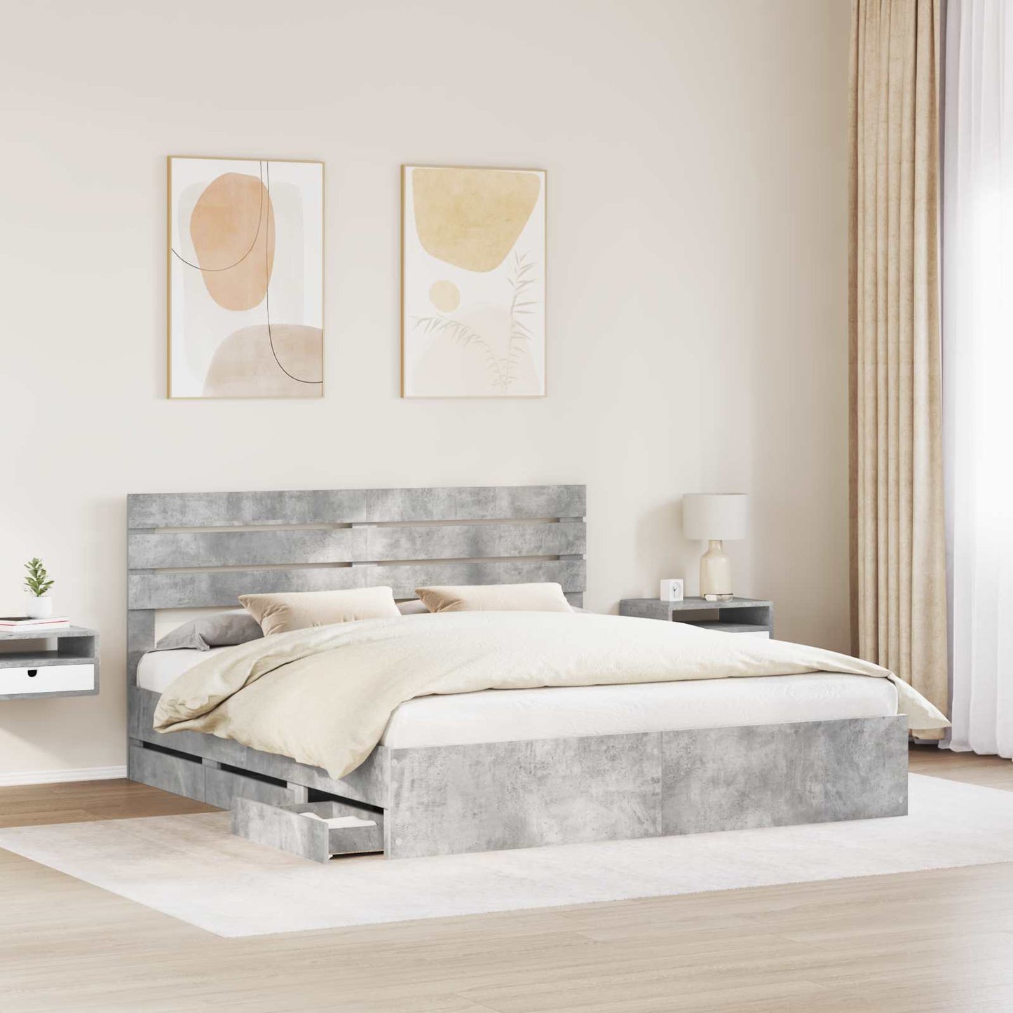 vidaXL Cadre de lit avec tête de lit Gris béton 180 x 200 cm Bois d'ingénierie
