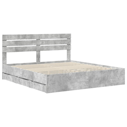 vidaXL Cadre de lit avec tête de lit Gris béton 180 x 200 cm Bois d'ingénierie