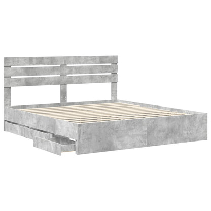 vidaXL Cadre de lit avec tête de lit Gris béton 180 x 200 cm Bois d'ingénierie