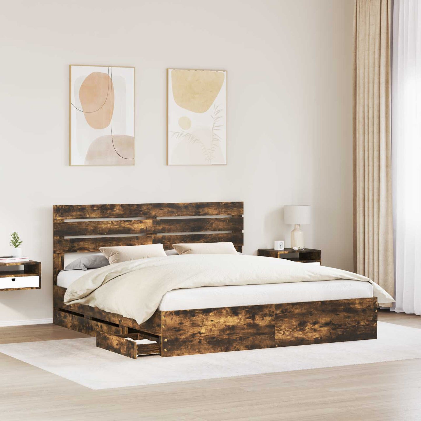 vidaXL Bettrahmen Geräucherte Eiche 180 x 200 cm Ingenieurs Holz